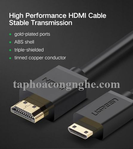 Ugreen 10118 3M màu Đen Cáp chuyển đổi Mini HDMI sang HDMI thuần đồng HD108 30010118